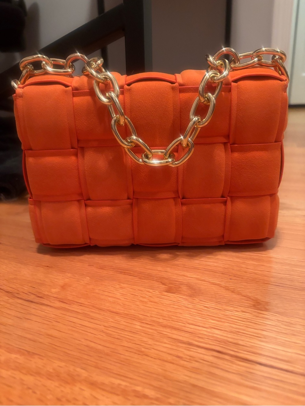 Urban Expressions Orange Woven Padded Shoulder Bag with Gold Chain
